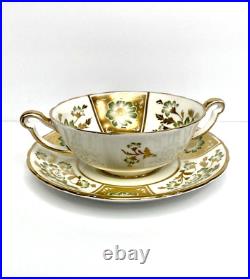 Royal Crown DERBY PANEL GREEN Cream Soup Bowl & Saucer Underplate A1237 England