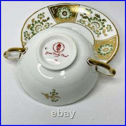 Royal Crown DERBY PANEL GREEN Cream Soup Bowl & Saucer Underplate A1237 England
