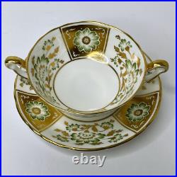 Royal Crown DERBY PANEL GREEN Cream Soup Bowl & Saucer Underplate A1237 England