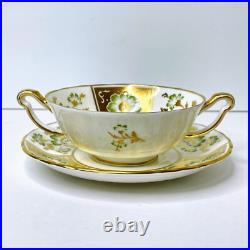 Royal Crown DERBY PANEL GREEN Cream Soup Bowl & Saucer Underplate A1237 England