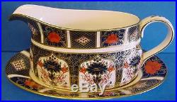 Royal Crown Derby 1128 Old Imari Japan Sauce Or Gravy Boat & Stand