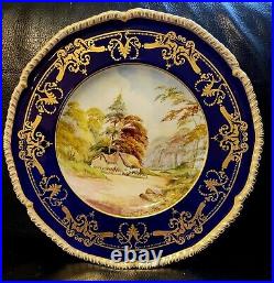 Royal Crown Derby 1937 Scenic Gold Encrusted Cobalt Dinner Plate Signed WEJ Dean