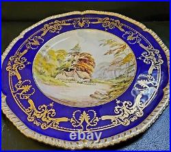 Royal Crown Derby 1937 Scenic Gold Encrusted Cobalt Dinner Plate Signed WEJ Dean
