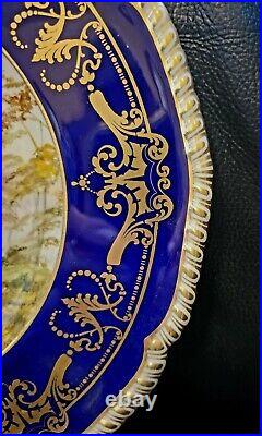 Royal Crown Derby 1937 Scenic Gold Encrusted Cobalt Dinner Plate Signed WEJ Dean