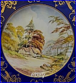 Royal Crown Derby 1937 Scenic Gold Encrusted Cobalt Dinner Plate Signed WEJ Dean