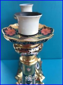 Royal Crown Derby 1st Quality Old Imari Solid Gold Band 10 Candlestick Lamp x 2