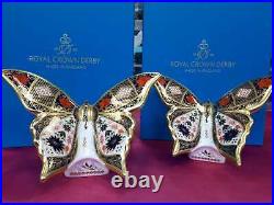 Royal Crown Derby 1st Quality Old Imari Solid Gold Band Butterfly Pair