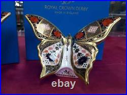 Royal Crown Derby 1st Quality Old Imari Solid Gold Band Butterfly Pair