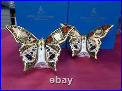 Royal Crown Derby 1st Quality Old Imari Solid Gold Band Butterfly Pair