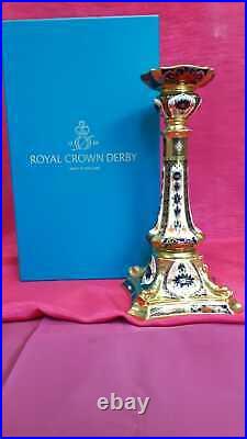Royal Crown Derby 1st Quality Old Imari Solid Gold Band Candlestick Large 27cm