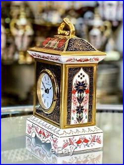 Royal Crown Derby 1st Quality Old Imari Solid Gold Band Mantel Clock