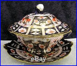Royal Crown Derby #2451 Traditional Imari Bone China Covered Soup Tureen withTray