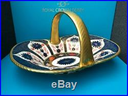 Royal Crown Derby 2nd Quality Old Imari Solid Gold Band Hawking Heather Basket