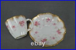 Royal Crown Derby 3219 5 Hand Painted Pink Rose & Gold Demitasse Cup & Saucer