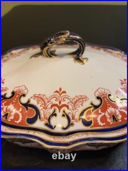Royal Crown Derby 3973, Blue & Rust Covered Oval Vegetable Serving Bowl See Pics