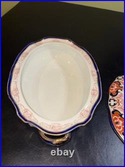 Royal Crown Derby 3973, Blue & Rust Covered Oval Vegetable Serving Bowl See Pics