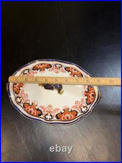 Royal Crown Derby 3973, Blue & Rust Covered Oval Vegetable Serving Bowl See Pics