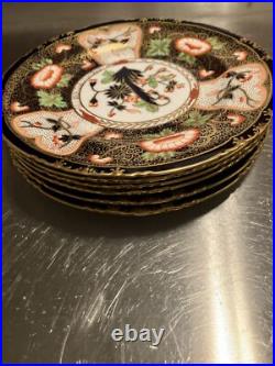 Royal Crown Derby #4591 GADROONED CABINET PLATES 8 1/2 Matching Set -6 c. 1895