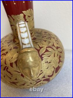 Royal Crown Derby 6 Vase Sang de Boeuf Glaze Gilt Foliage Birds w Mask Handles