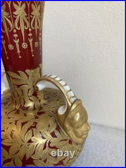 Royal Crown Derby 6 Vase Sang de Boeuf Glaze Gilt Foliage Birds w Mask Handles