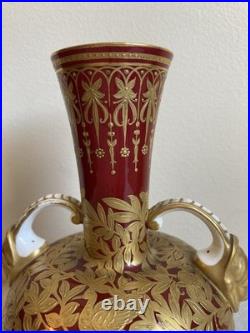 Royal Crown Derby 6 Vase Sang de Boeuf Glaze Gilt Foliage Birds w Mask Handles