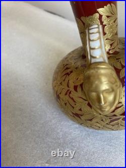 Royal Crown Derby 6 Vase Sang de Boeuf Glaze Gilt Foliage Birds w Mask Handles