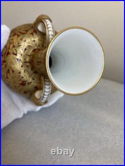 Royal Crown Derby 6 Vase Sang de Boeuf Glaze Gilt Foliage Birds w Mask Handles