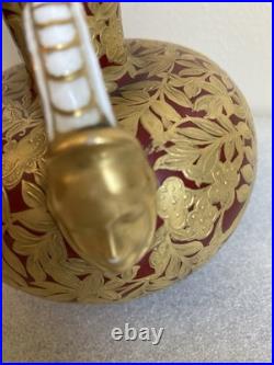 Royal Crown Derby 6 Vase Sang de Boeuf Glaze Gilt Foliage Birds w Mask Handles