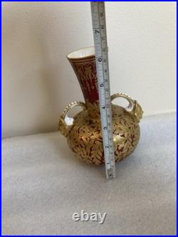 Royal Crown Derby 6 Vase Sang de Boeuf Glaze Gilt Foliage Birds w Mask Handles