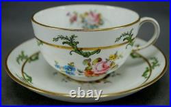 Royal Crown Derby 7997 Hand Painted Floral & Gold Green Scrolls Tea Cup & Saucer