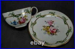 Royal Crown Derby 7997 Hand Painted Floral & Gold Green Scrolls Tea Cup & Saucer