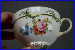 Royal Crown Derby 7997 Hand Painted Floral & Gold Green Scrolls Tea Cup & Saucer