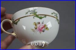 Royal Crown Derby 7997 Hand Painted Floral & Gold Green Scrolls Tea Cup & Saucer