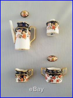 Royal Crown Derby # 9818 Floral Porcelain Miniature 6 PC Vintage Tea Set