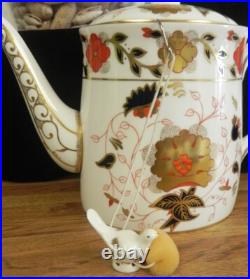 Royal Crown Derby Asian Rose Teapot. 8 IN & LID ON. HAS ORIGINAL BIRD TEA HOLDER
