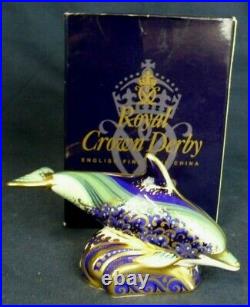 Royal Crown Derby BABY BOTTLE NOSE DOLPHIN Paperweight gold stopper Boxed