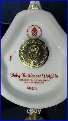 Royal Crown Derby BABY BOTTLE NOSE DOLPHIN Paperweight gold stopper Boxed