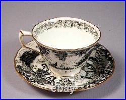 Royal Crown Derby BLACK AVES GOLD RIM Coffee Tea Cup Saucer Large RARE