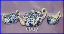 Royal Crown Derby BLUE MIKADO 3 Piece Set Teapot Covered Sugar And Creamer