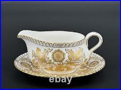 Royal Crown Derby BROCADE Gold Bone China Gravy Sauce Boat & Underplate