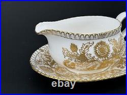 Royal Crown Derby BROCADE Gold Bone China Gravy Sauce Boat & Underplate