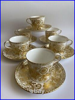 Royal Crown Derby BROCADE Set of 6 Gold Gilt Tea Cups & Saucers GORGEOUSRARE