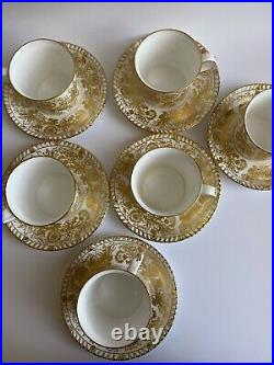 Royal Crown Derby BROCADE Set of 6 Gold Gilt Tea Cups & Saucers GORGEOUSRARE