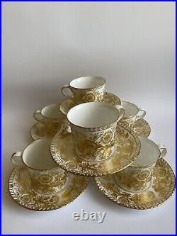 Royal Crown Derby BROCADE Set of 6 Gold Gilt Tea Cups & Saucers GORGEOUSRARE