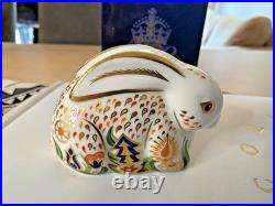 Royal Crown Derby'Baby Rowsley Rabbit' Paperweight Gold Stopper, Boxed, Certif