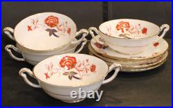 Royal Crown Derby Bali 4 Soup Cream Cups 4 7/8 And 4 Saucers