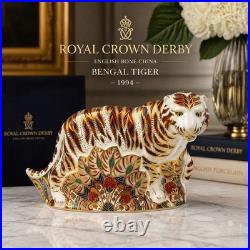 Royal Crown Derby Bengal Tiger Figurine Paperweight Gold Imari Porcelain 1994 Royal Crown Derby Bengal Tiger Figurine Paperweight Gold Imari Porcelain 1994