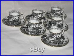 Royal Crown Derby Black Aves A1310 Pattern 6 x demitasse coffee cups & saucers