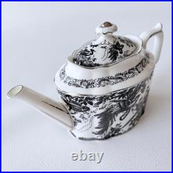 Royal Crown Derby Black Aves Platinum Tea Pot Bone China Floral 7.6