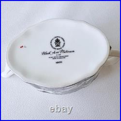 Royal Crown Derby Black Aves Platinum Tea Pot Bone China Floral 7.6
